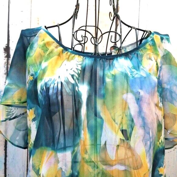 Sheer Top by ANA A New Approach Size S Boho Flutter Sleeve Cottage Fairy Floral - Picture 7 of 9